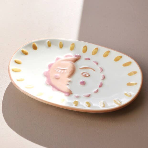 Sun & Moon Face Ceramic Trinket Dish