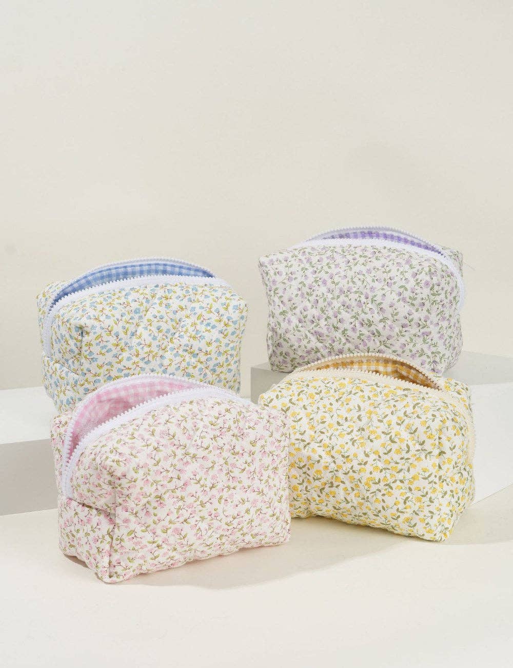Yellow Floral Quilted Large Cosmetic Bag