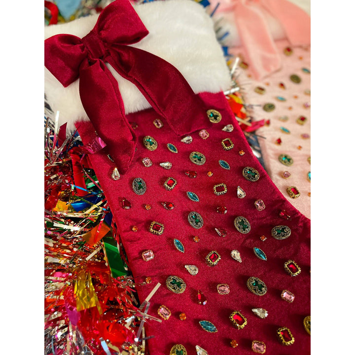 Dark Berry Velvet Christmas Stocking with Bow