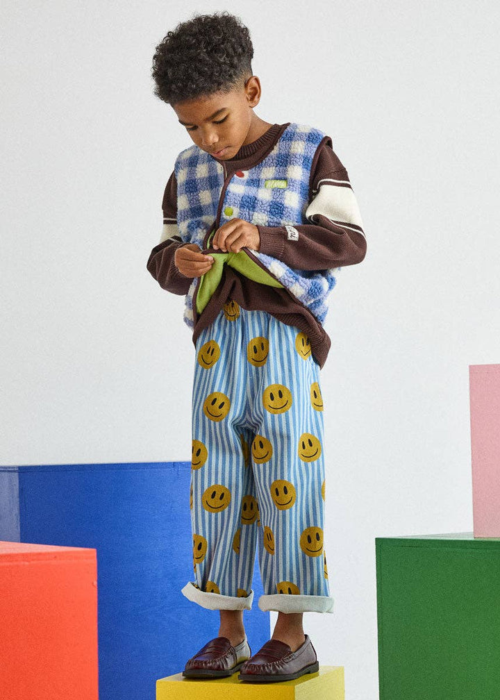 Kids Striped Denim Smiley Pant