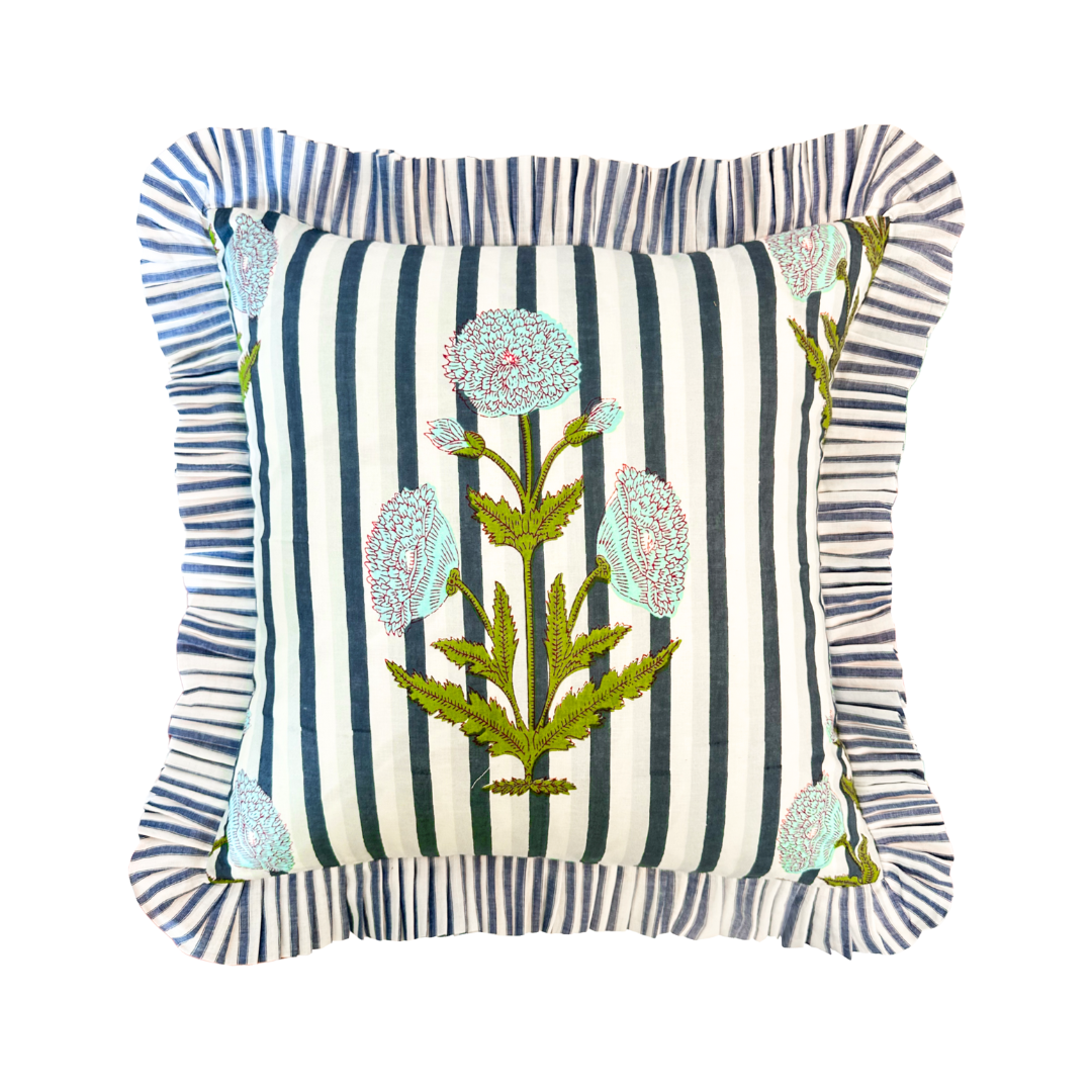 Marigold Stripes Block Print Throw Pillow