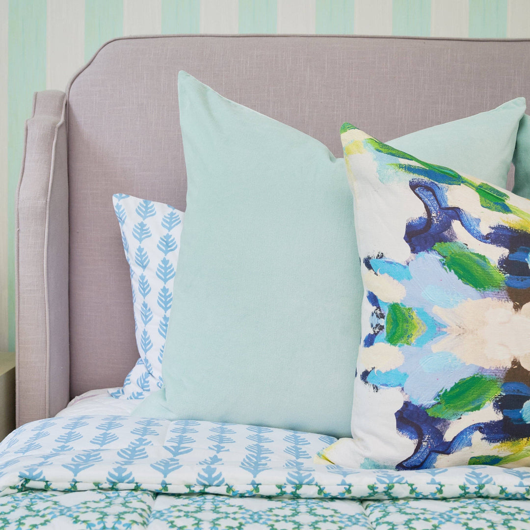 Spa Blue Solid Velvet Pillow
