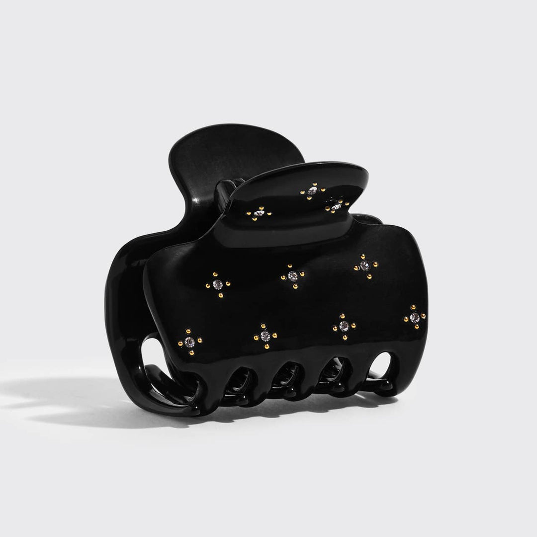 Black Rhinestone Medium Puffy Claw Clip