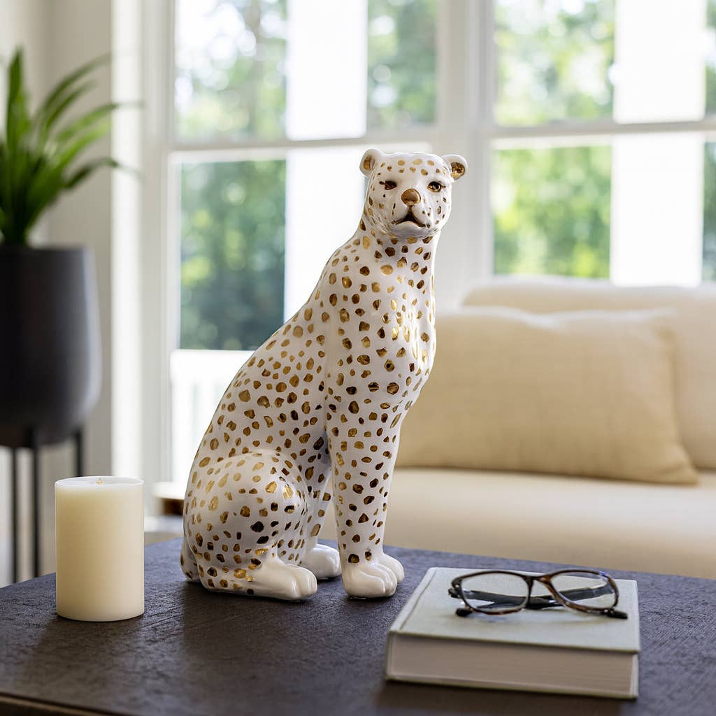 White Ceramic Sitting Leopard