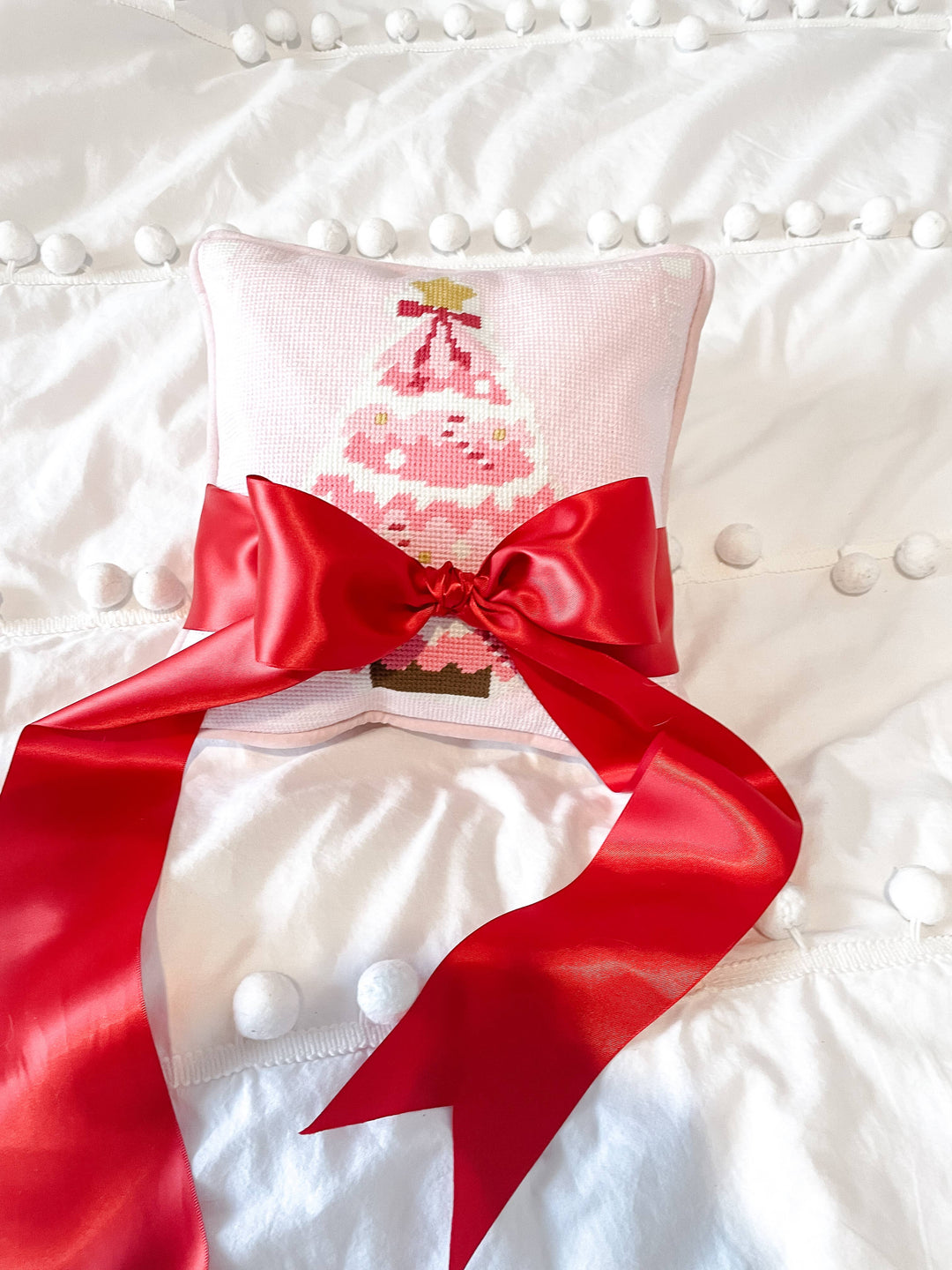 Pink Christmas Needlepoint Pillow
