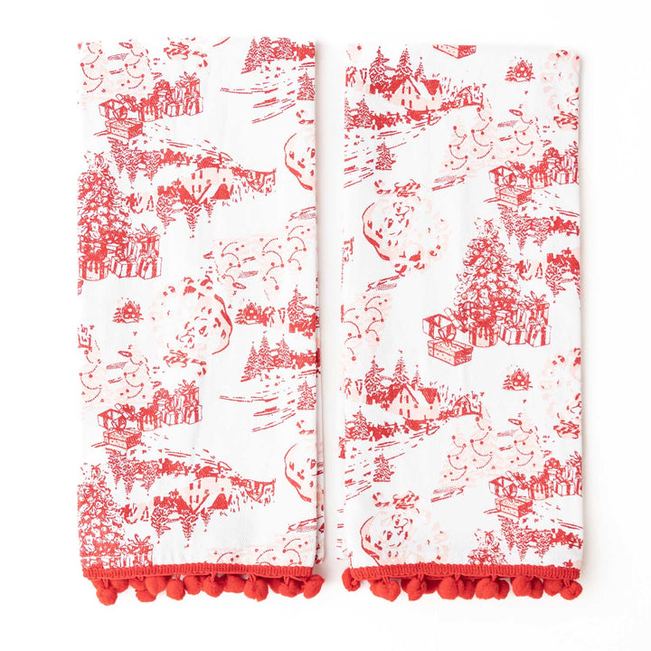 Santa Toile Tassel Kitchen Towel Set