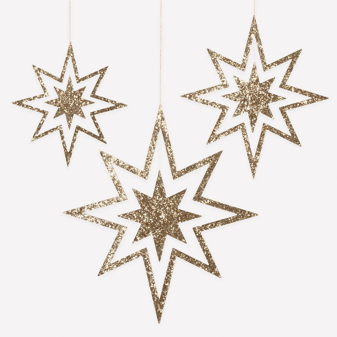 Large Glitter Wooden Star Decorations