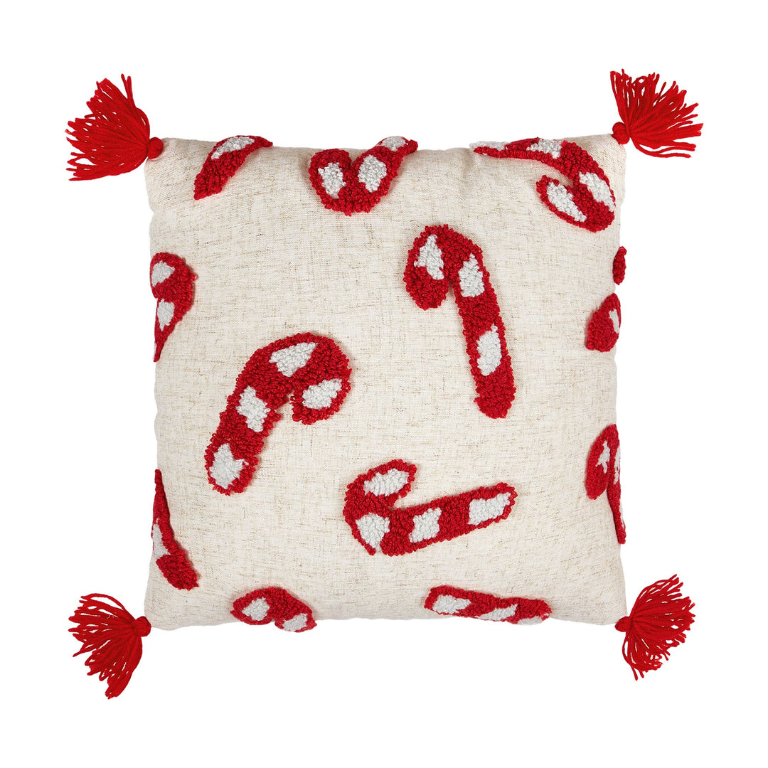 Candy Canes w/Tassels Tufted Pillow