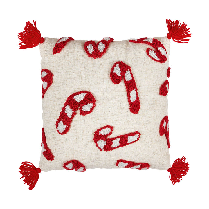 Candy Canes w/Tassels Tufted Pillow