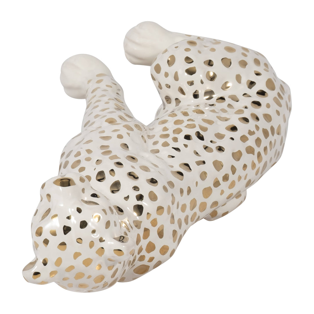 White Ceramic Sitting Leopard