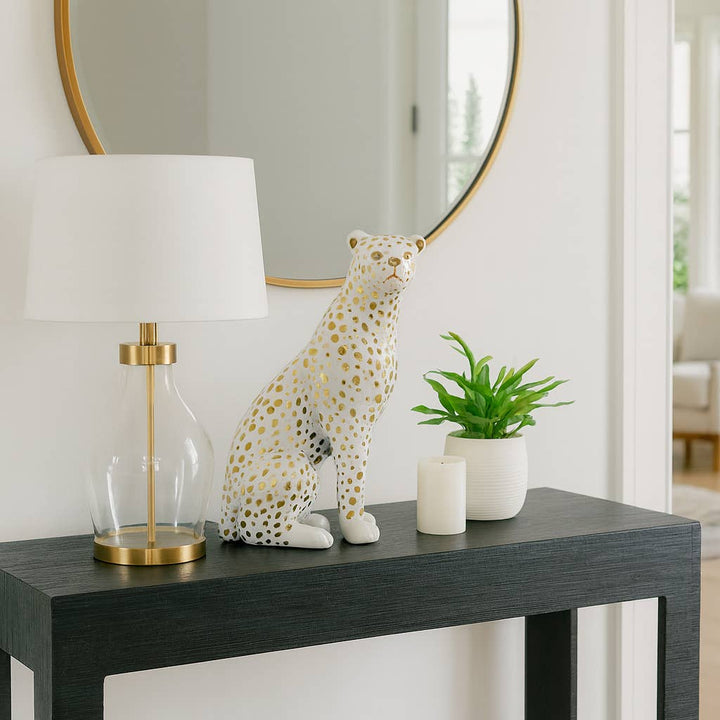 White Ceramic Sitting Leopard