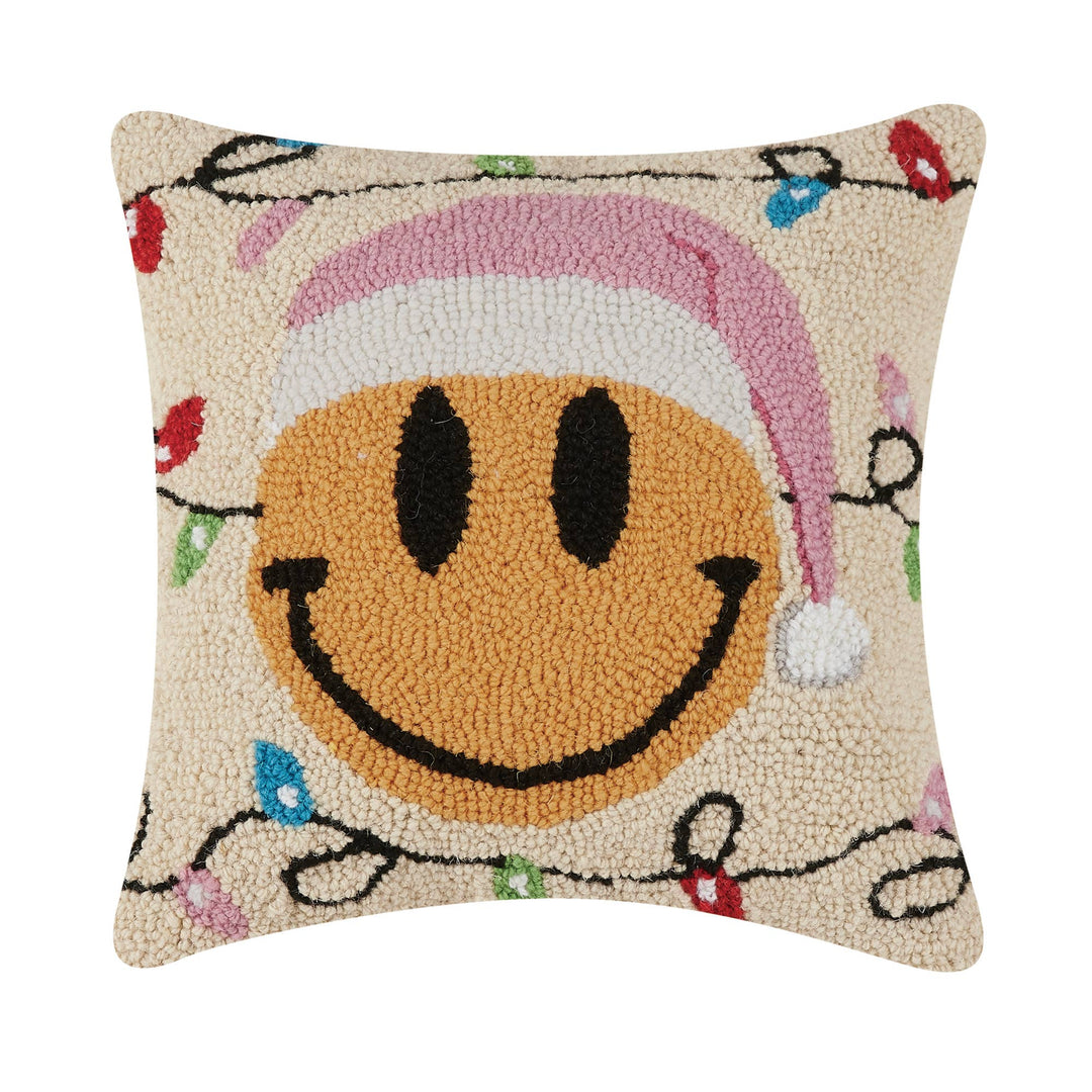 Pink Santa Hat Smiley Face Hook Pillow
