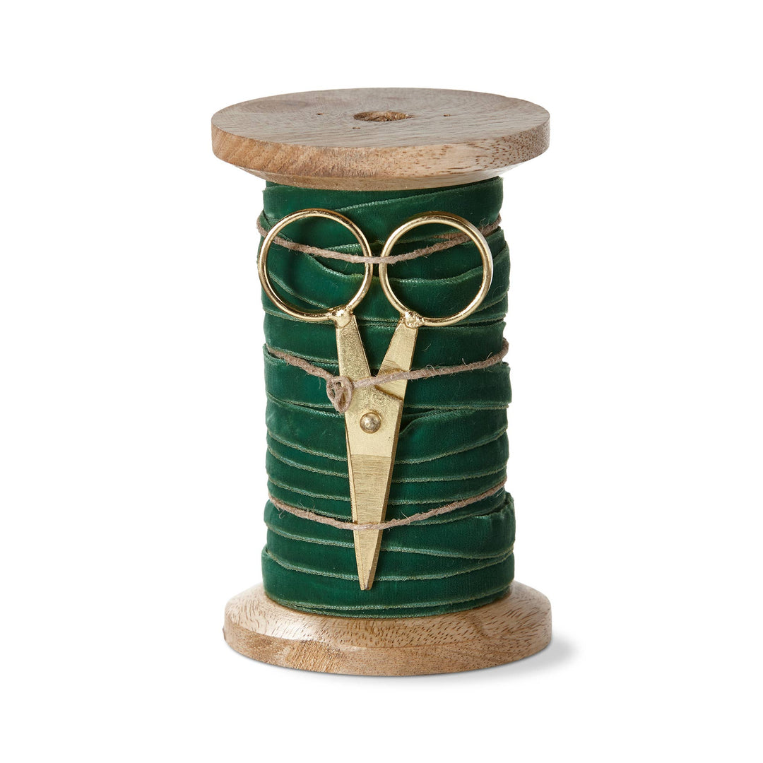 Emerald Velvet Ribbon With Scissor Spool