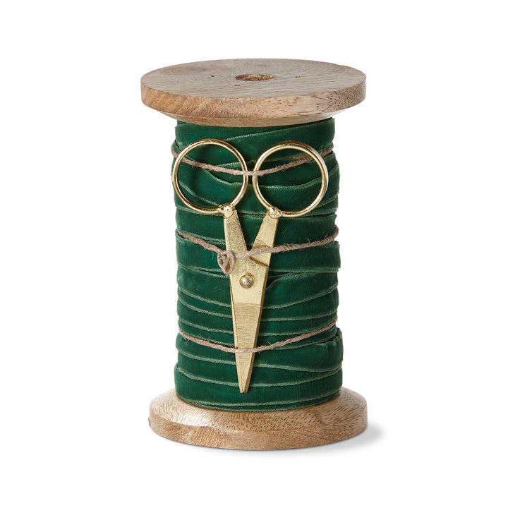 Emerald Velvet Ribbon With Scissor Spool