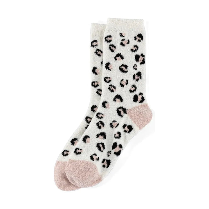 Ivory Leopard Plush Socks
