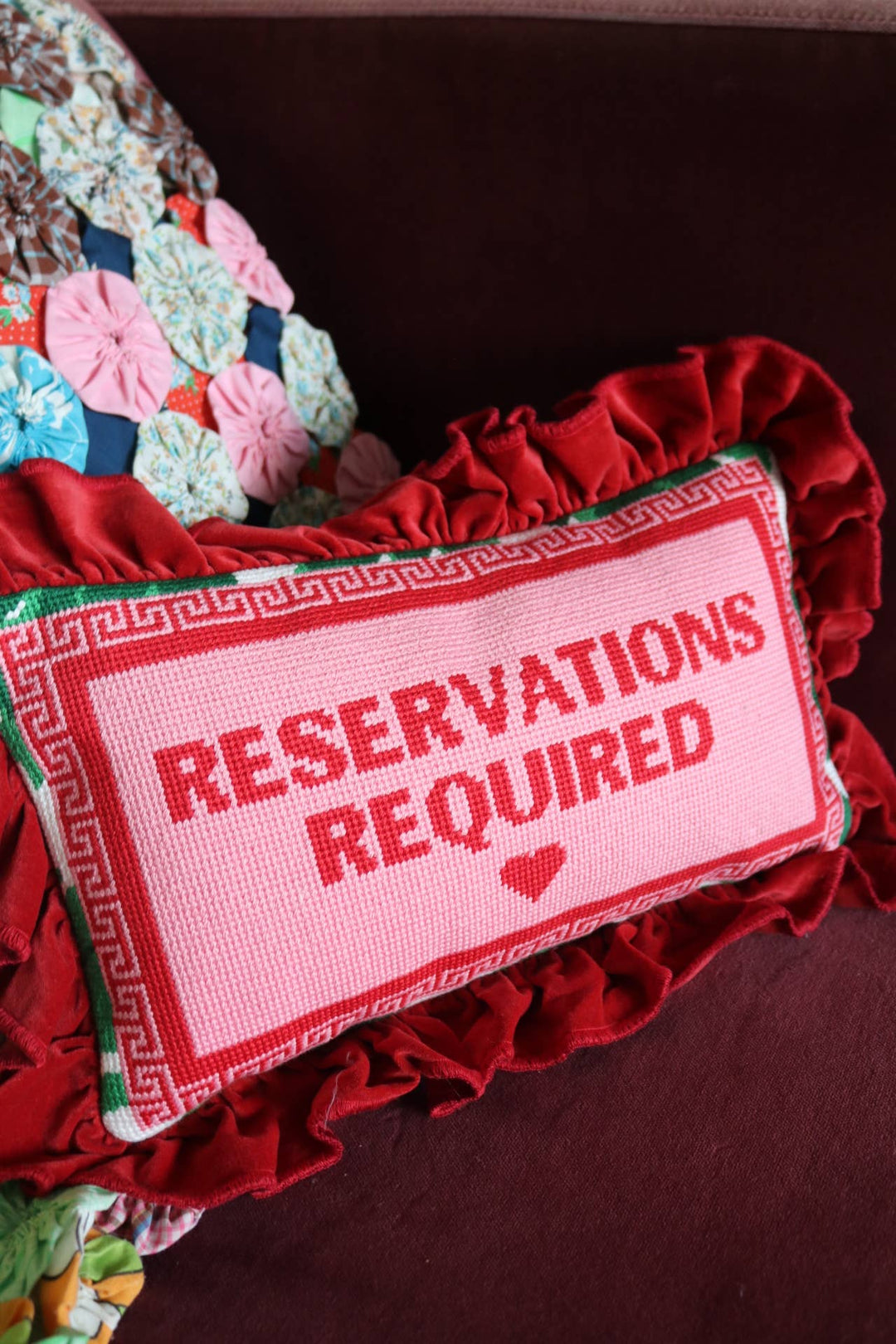 Reservations Required Needlepoint Pillow