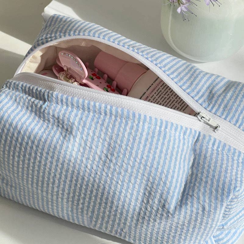 Blue Simple Striped Color Block Cosmetic Bag