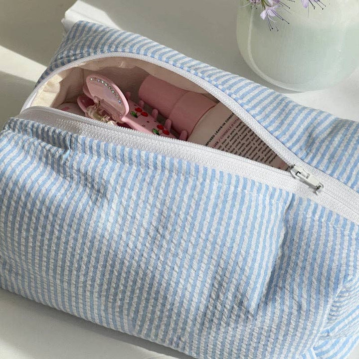 Blue Simple Striped Color Block Cosmetic Bag