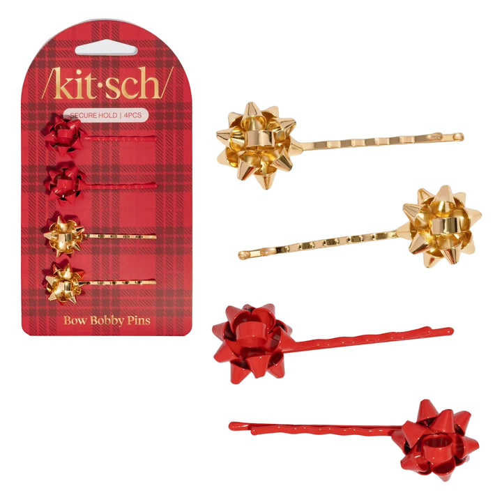 Gift Bow Bobby Pins- Red & Gold