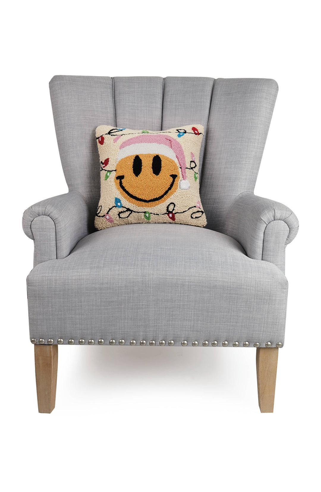 Pink Santa Hat Smiley Face Hook Pillow