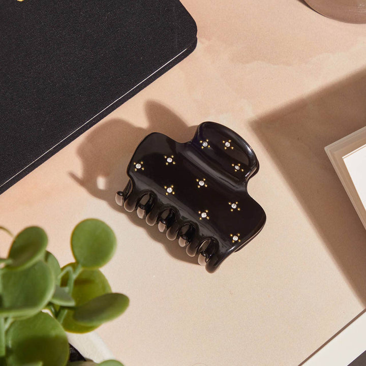 Black Rhinestone Medium Puffy Claw Clip