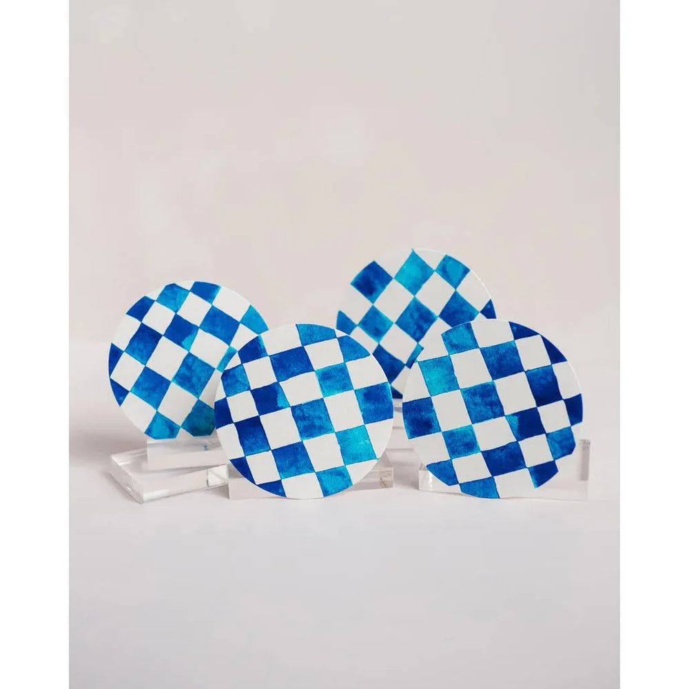 Blue Checkered Coaster Super Absorbent Reusable