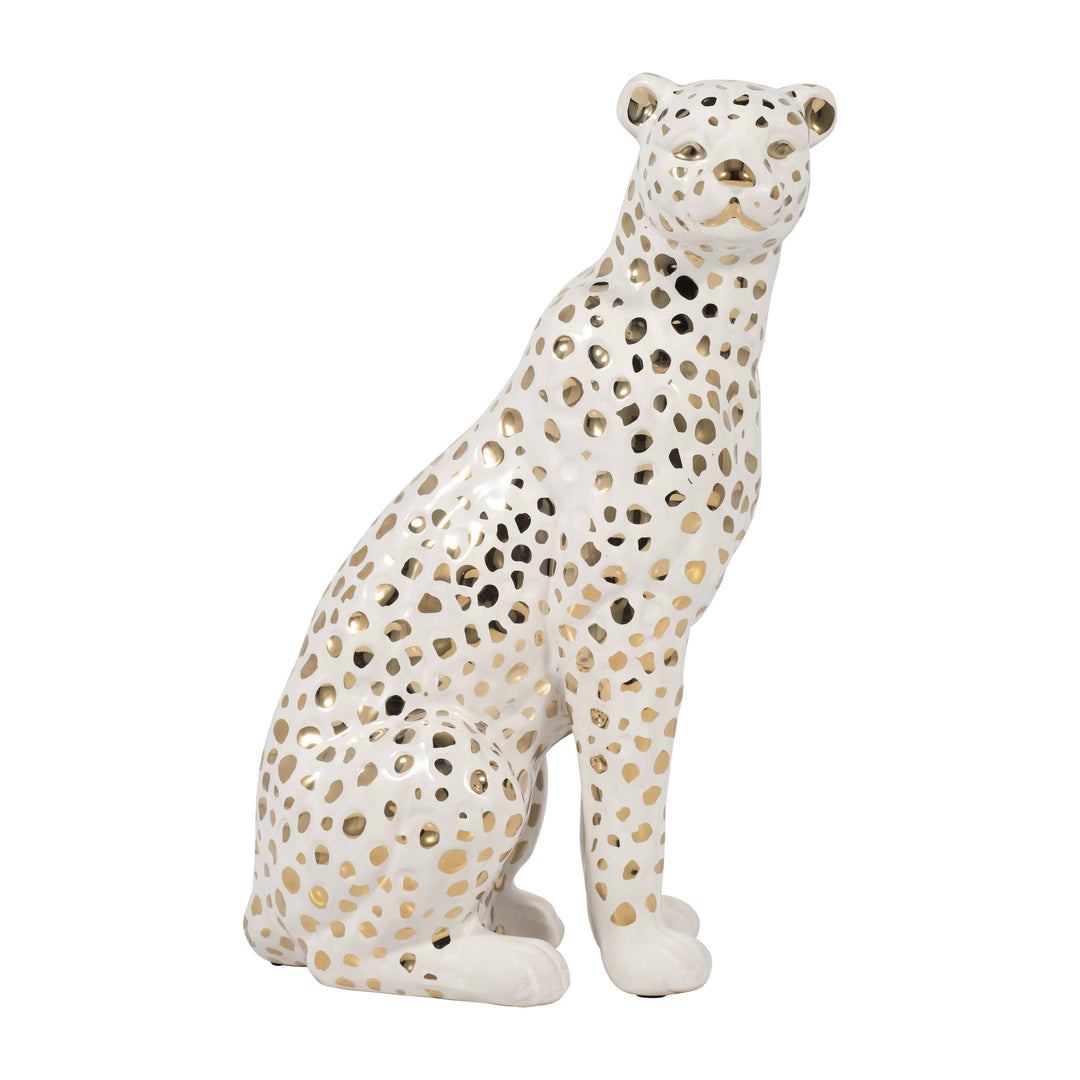 White Ceramic Sitting Leopard