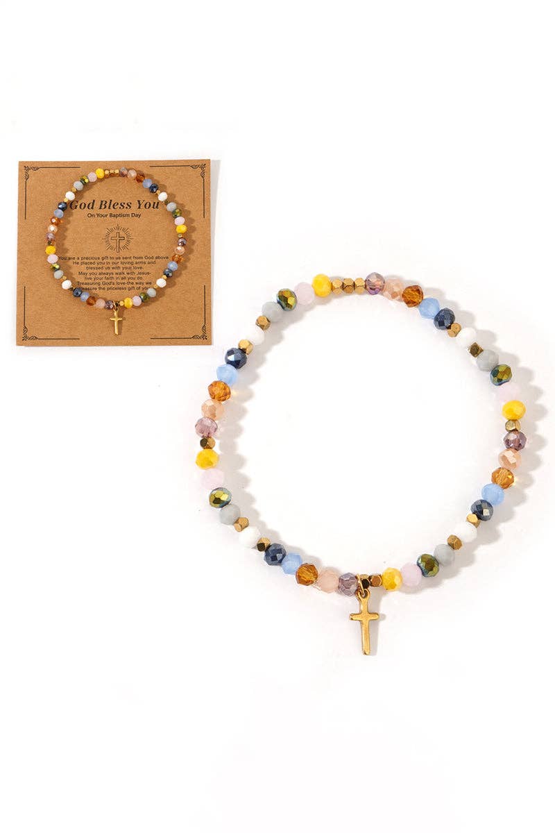 Colorful Beaded Cross Bracelet
