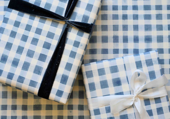 Bramble Blue Gingham Gift Wrap
