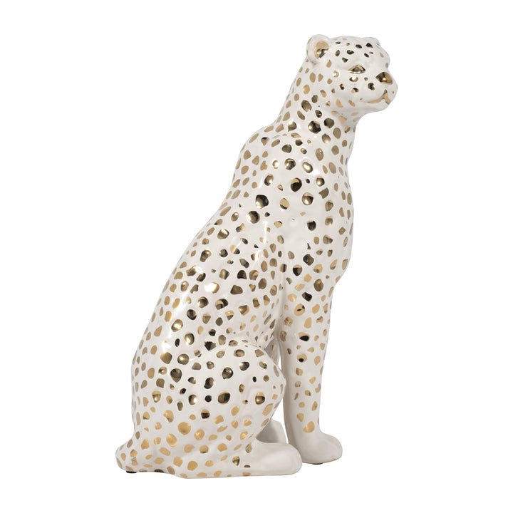 White Ceramic Sitting Leopard