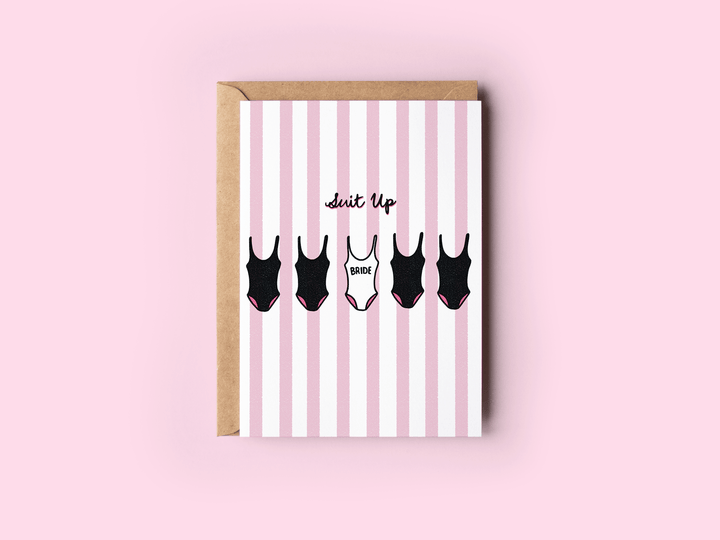 Suit Up Swimsuit Bachelorette Bride Engagement Greeting Card
