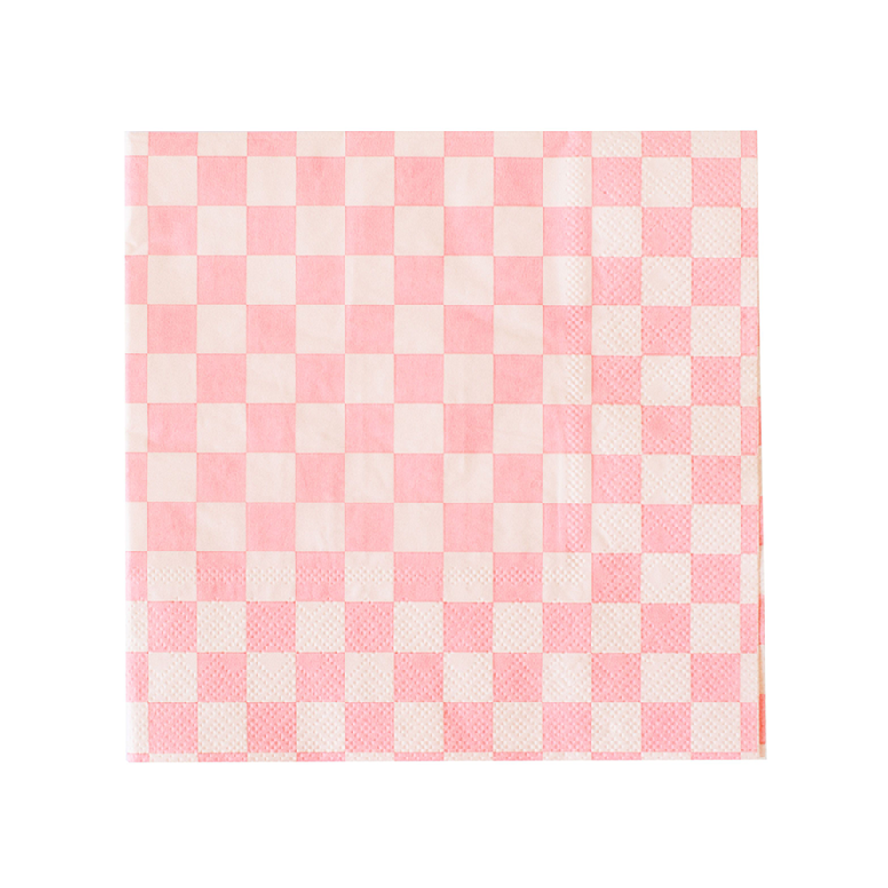 Peaches N' Cream Checkered Cocktail Napkins