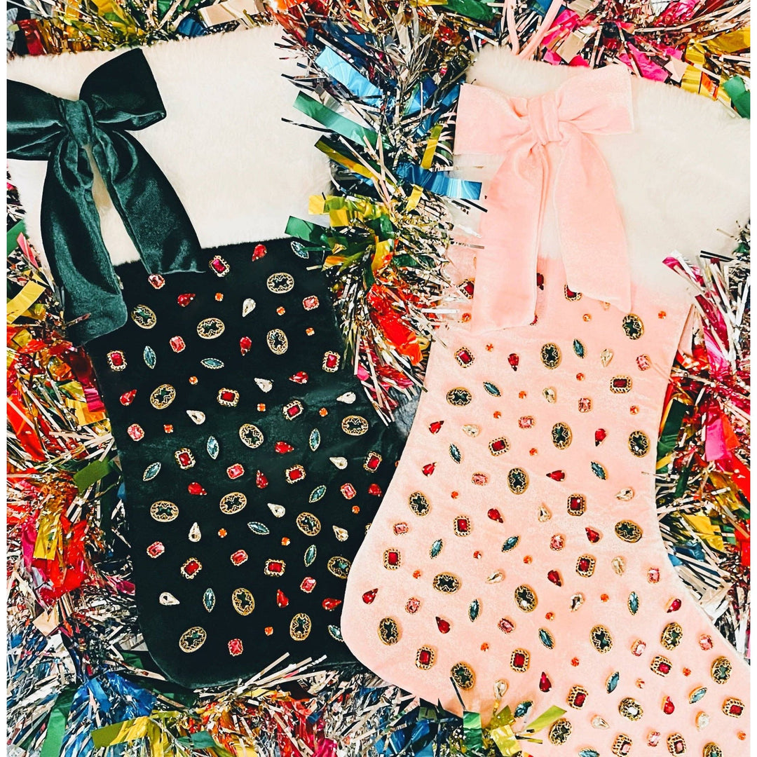 Dark Green Velvet Christmas Stocking with Bow