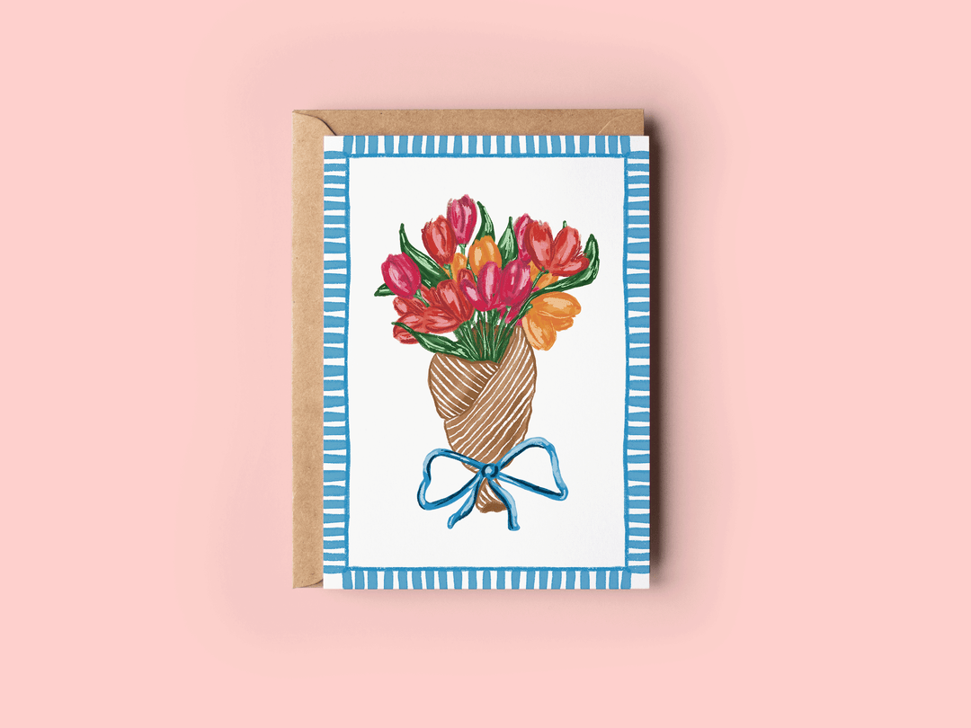 Spring Tulips in Brown Paper Floral Greeting Card