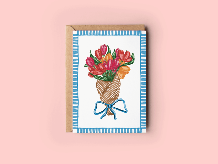 Spring Tulips in Brown Paper Floral Greeting Card