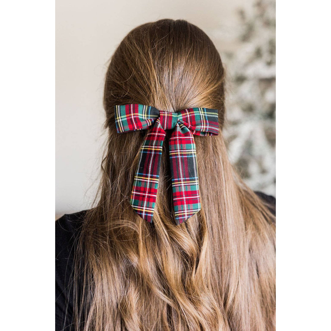 Bow Barrette Clip: Red Tartan