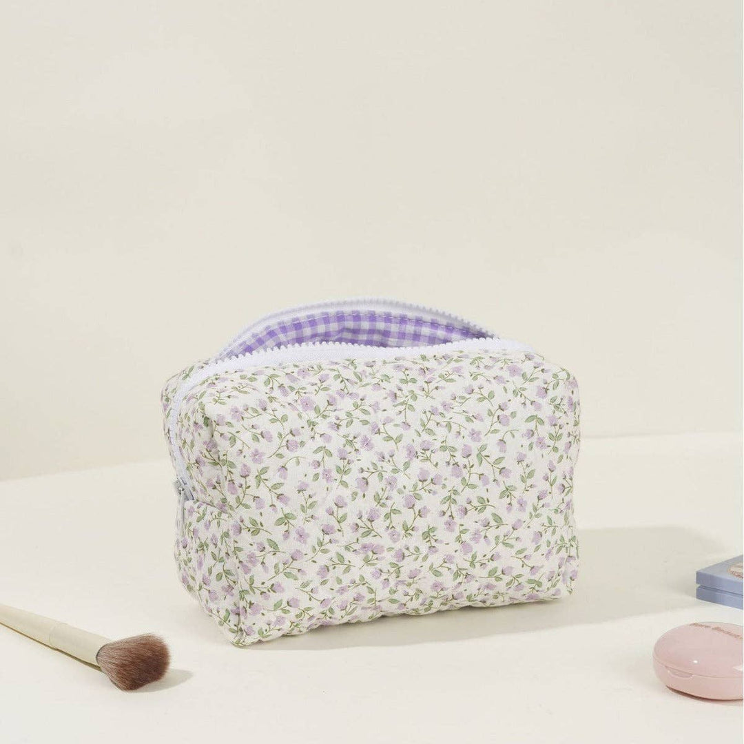 Purple Floral Quilted Large Cosmetic Bag