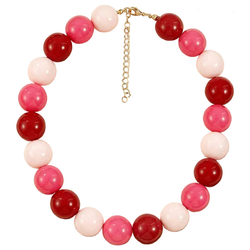 Beaded Statement Necklace: Pink/Red