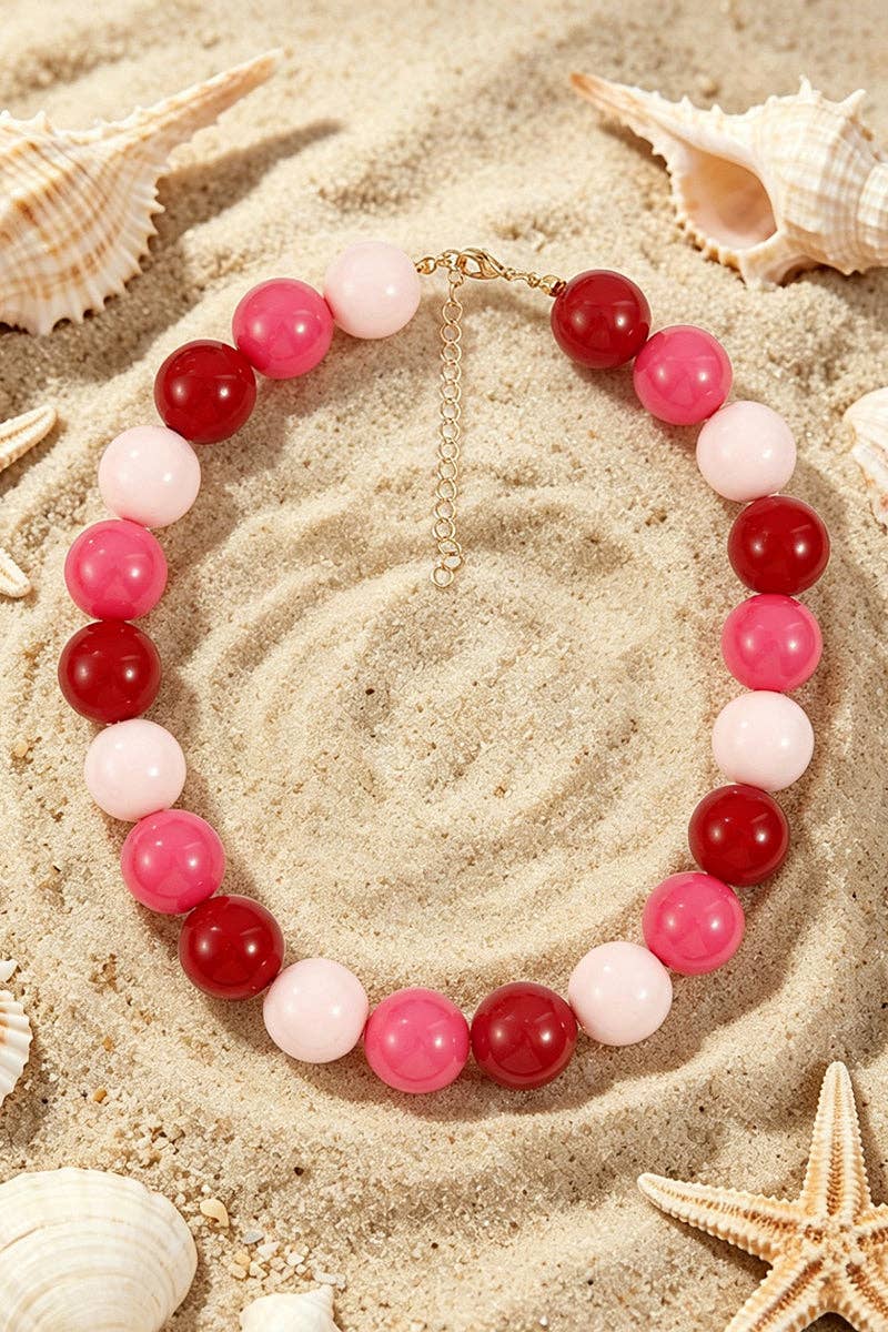 Beaded Statement Necklace: Pink/Orange