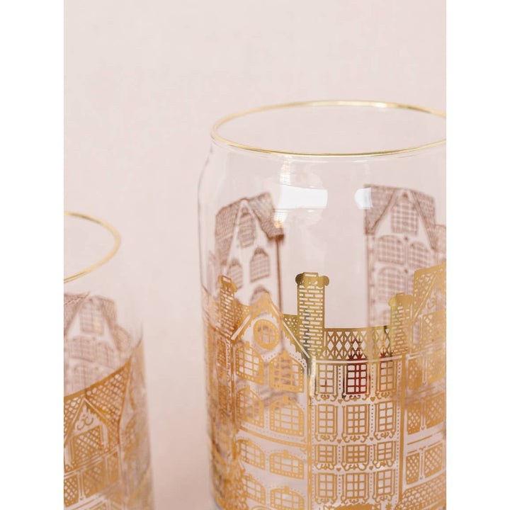 Golden Winter Village Glass Can