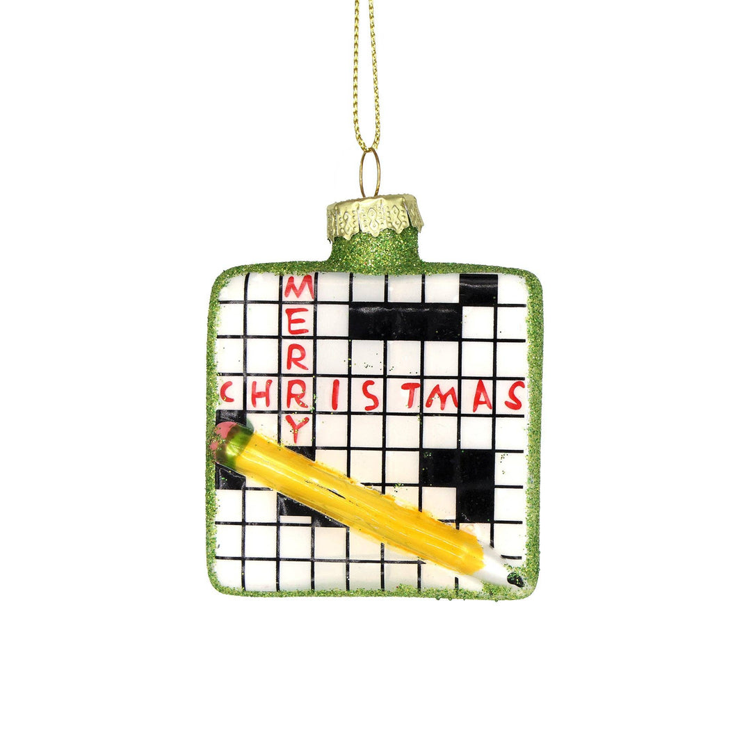Crossword Glass Holiday Ornament