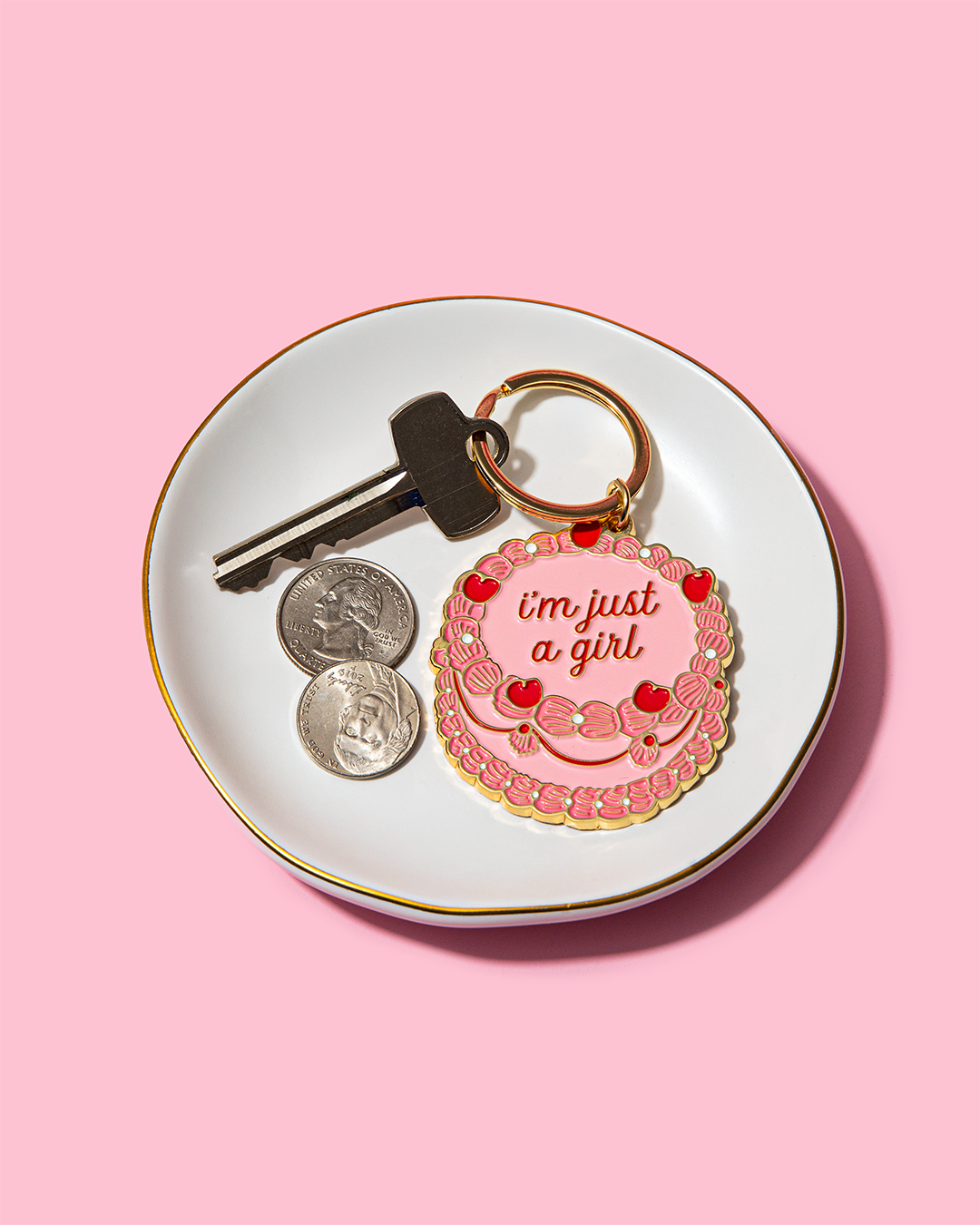 Just A Girl Vintage Cake Enamel Keychain