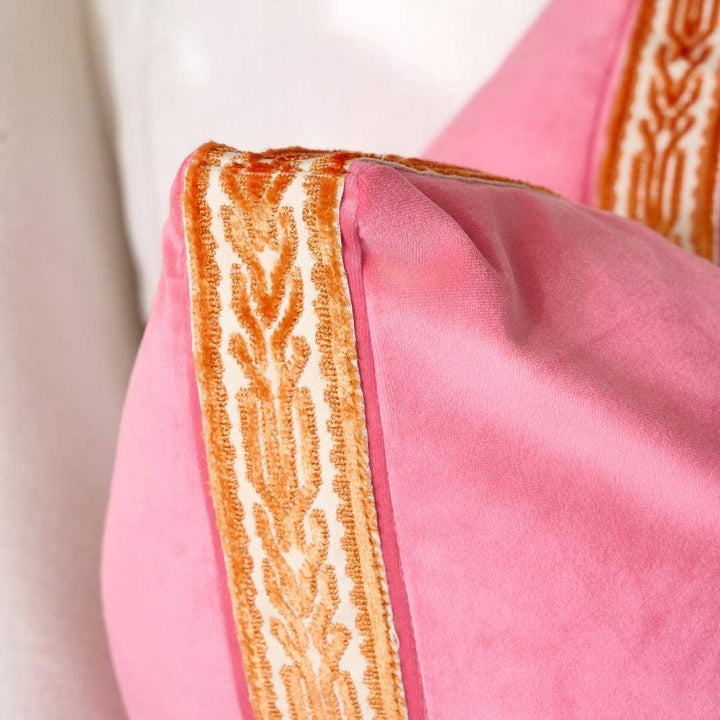 Hot Pink Velvet Pillow with Orange Embroidery
