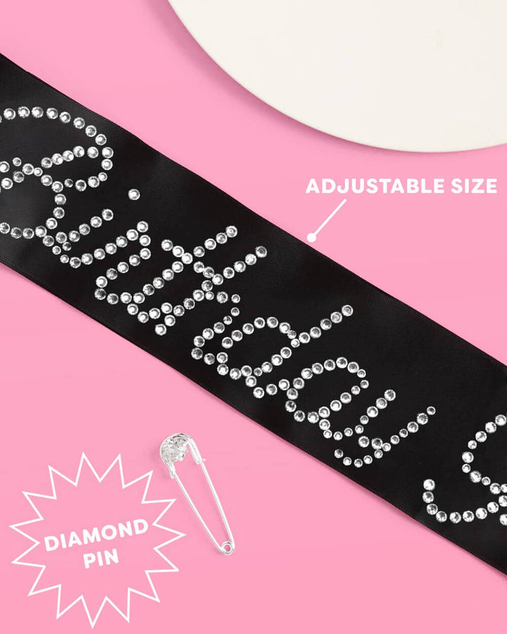 Black Rhinestone Birthday Sash