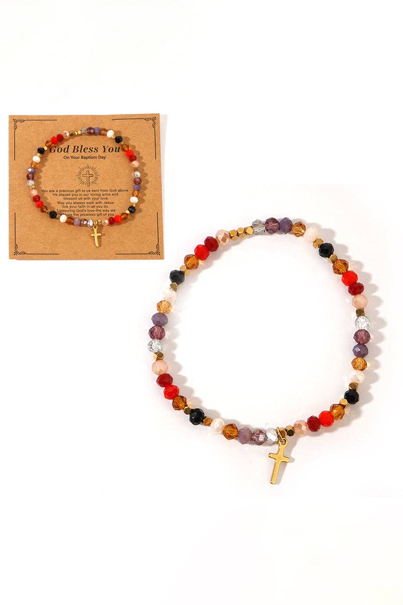 Colorful Beaded Cross Bracelet