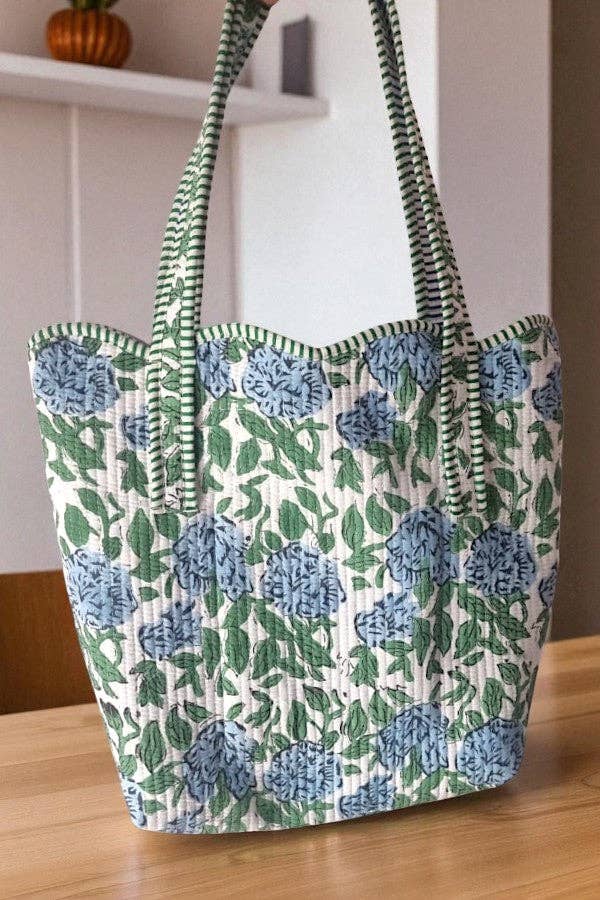 Wildflower Grove Blue Floral Scalloped Tote Bag