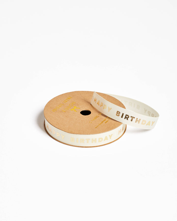 Happy Birthday Cream Grosgrain Ribbon