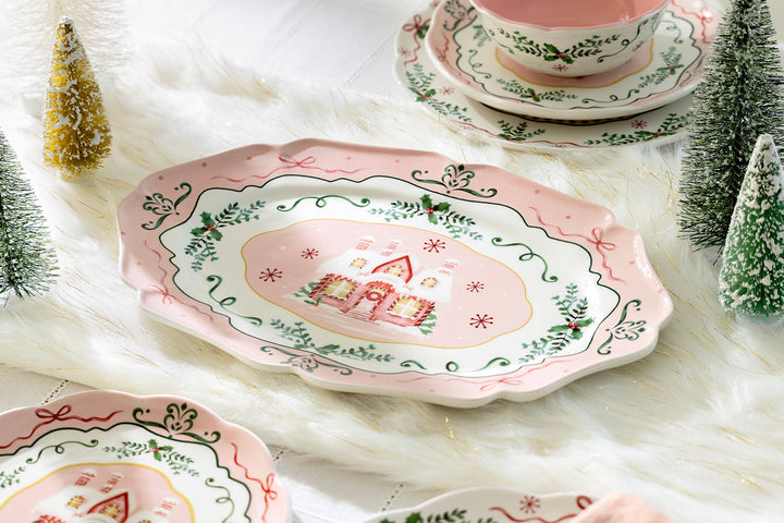 Christmas House Pink Serving Platter
