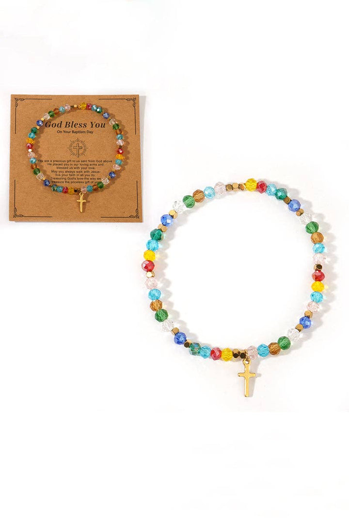 Colorful Beaded Cross Bracelet