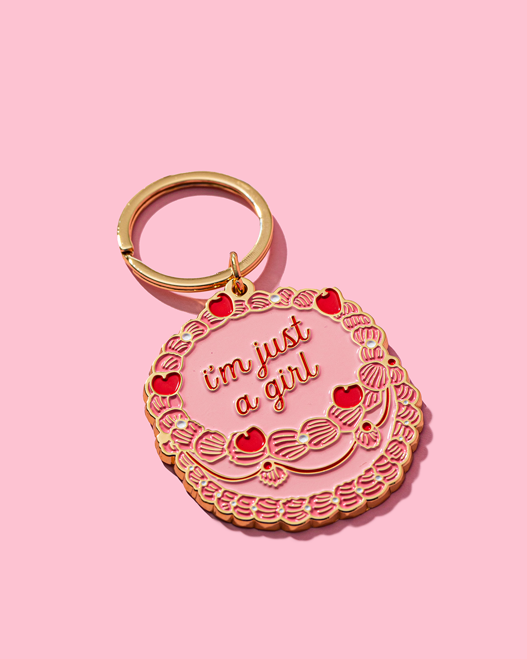 Just A Girl Vintage Cake Enamel Keychain